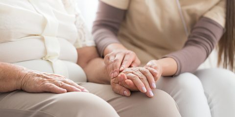 Elderly person with parkinson old people care